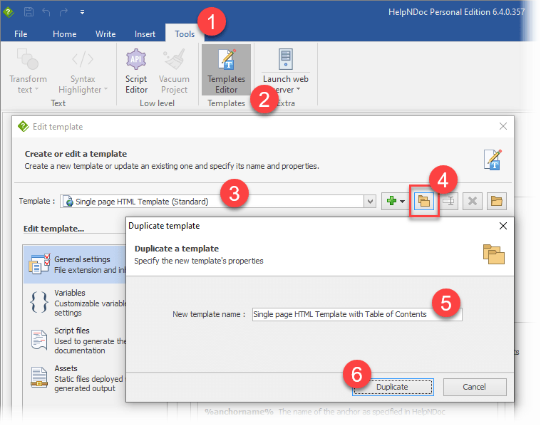 Using the template editor to create a new template