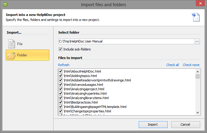 Import folders and improved documentation authoring productivity with HelpNDoc 3.9