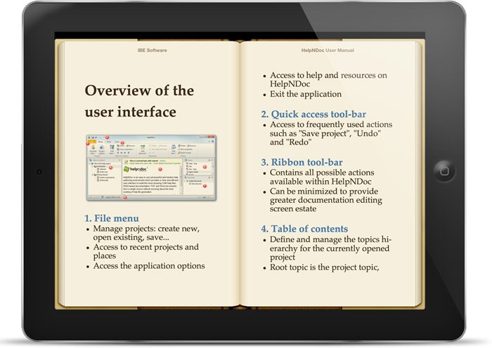 Manual HelpNDoc visto en un iPad de Apple