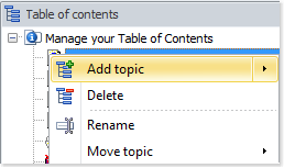 Right-click your table of contents and click Add topic